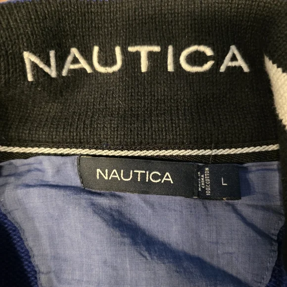 Nautica Blue and Black 1/4 Zip Mens Sweater with Ribbed Cuffs Size Large - Picture 3 of 8